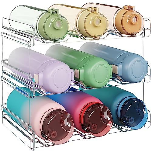 Lifewit Stackable Water Bottle Organizer for Cabinet, Clear Tumbler Holder - size: 3 Tier-9 Bottle