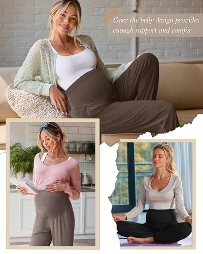 3 Pack Women's Maternity Jogger Pregnancy Sweatpants - color: Light Coffee, Gray Brown, Black, size: X-Large