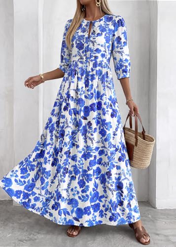 KIRUNDO Maxi Dresses for Women 2026 3/4 Sleeve Summer Dress - color: Blue, size: Medium