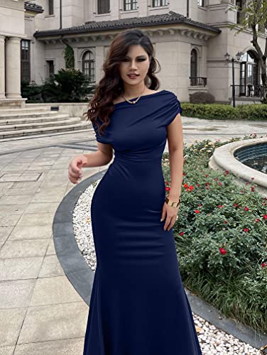 YMDUCH Women's Sleeveless Off Shoulder Long Formal Party Dress - color: Navy, size: Medium