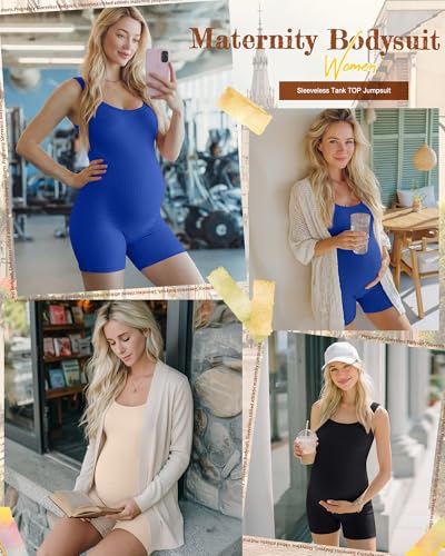 3 Pack Maternity Rompers for Women - color: Black, Cream, Royal Blue, size: Large