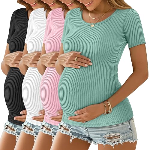 Oakgarden 4 Pack Women's Maternity Shirts - color: Mint Green, Pink, White, Black, size: Small