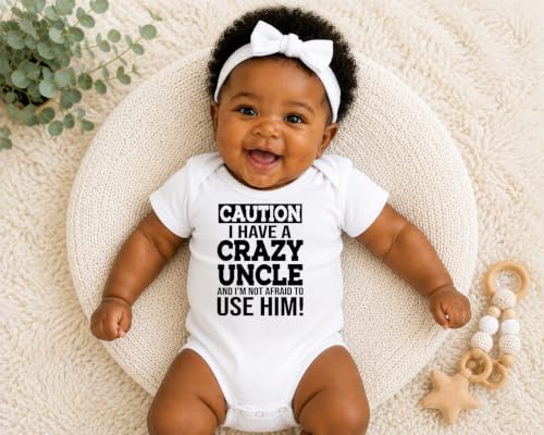 CBTwear Caution I Have a Crazy Uncle Funny Baby Bodysuit - color: White, size: 6 Months