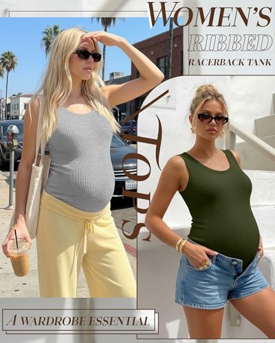 Locoowai 3 Pack Women's Maternity Tank Tops - color: Army Green, Light Gray, Black, size: Medium