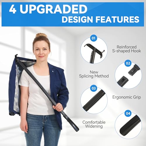 36 Inch Adjustable Long Handled Shoe Horn - Dressing Stick Aid for Seniors, Disabled - Ideal for Hip, Back, Shoulder Surgery Recovery – Helps with Getting Dressed, Sock Remover
