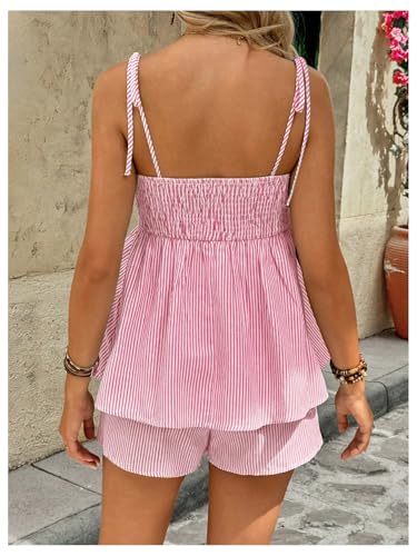 MakeMeChic Women's Maternity 2 Piece Summer Striped Sets - color: Pink, size: Medium