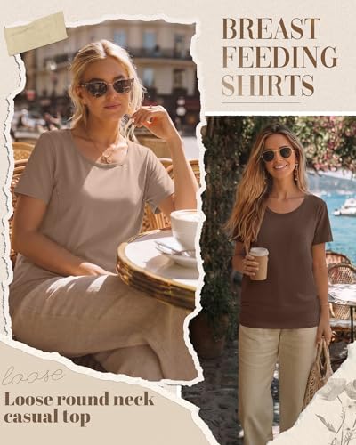 Ficerd 4 Pack Women's Maternity Nursing Shirts - color: Khaki, Brown, White, Black, size: X-Large
