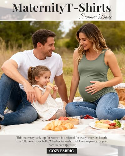 Ficerd 4 Pcs Womens Maternity Sleeveless Tank Tops - color: Army Green, Light Heather Gray, White, Black, size: X-Large