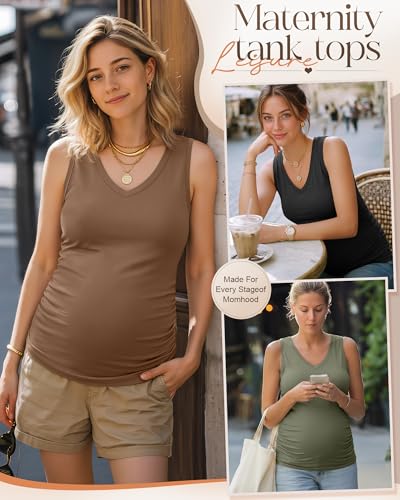 3 Pack Maternity Tank Tops - color: Gray Green, Coffee, Black, size: Large
