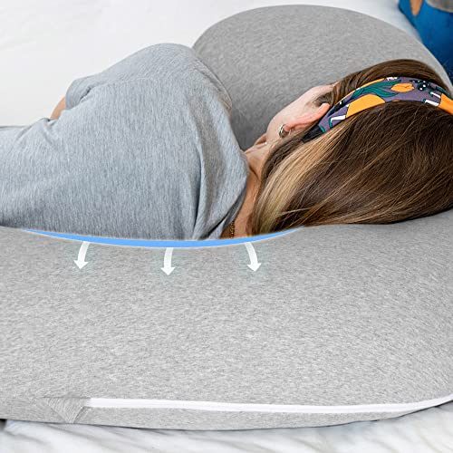 INSEN Pregnancy Pillow for Sleeping, L Shaped Body Pillow for Side Sleeping, Detachable Pregnancy Pillow with Full Body Support - color: Cooling Grey Jersey Cotton
