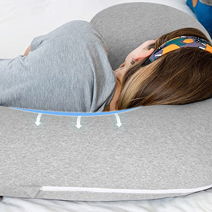 INSEN Pregnancy Pillow for Sleeping, L Shaped Body Pillow for Side Sleeping, Detachable Pregnancy Pillow with Full Body Support - color: Cooling Grey Jersey Cotton