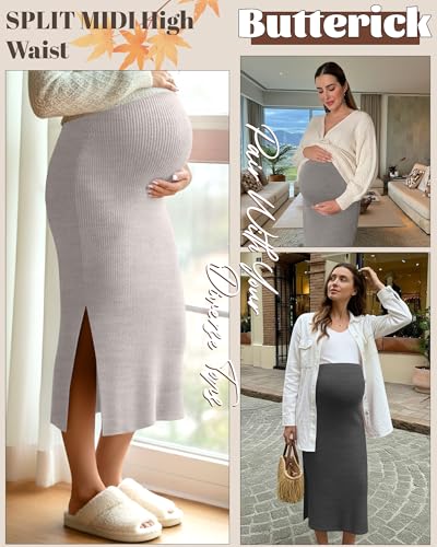 Neer 3 Pack Women's Ribbed Knit Maternity Skirts - color: Light Coffee, Gray, Dark Gray, size: Large