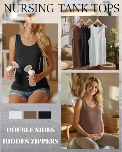 Ficerd 3 Pack Women's Nursing Tank Tops - color: Black, White, Coffee, size: XX-Large