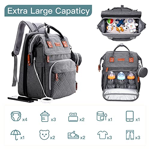 ISMGN Diaper Bag Backpack with Changing Station, Baby Bag for Mom, DeepGrey - color: Upgrade Deep Gray