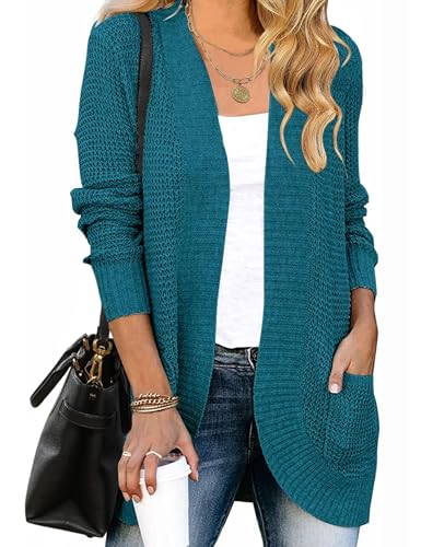 ZESICA Womens Fall Fashion Open Front Cardigan Sweaters - color: Teal, size: Small