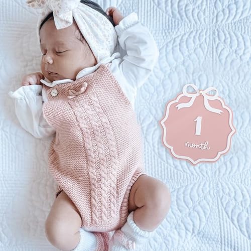 Pink Acrylic 1 to 12 Months Milestone Cards - Bow Nursery Decorations