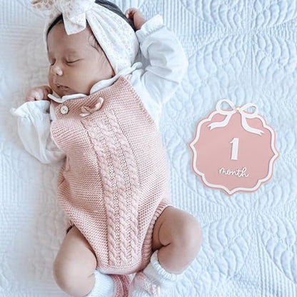 Pink Acrylic 1 to 12 Months Milestone Cards - Bow Nursery Decorations
