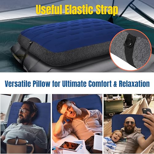 TREKOLOGY Aluft Ultra Inflatable Camping Travel Pillow, Large 24x15in, Blue - color: Blue