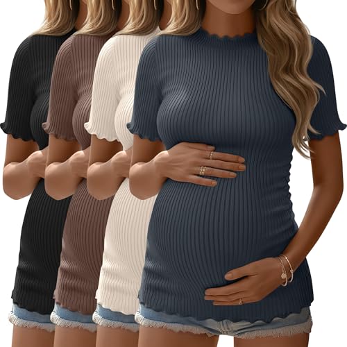 4 Pack Maternity T Shirts - color: Charcoal Gray, Apricot, Brown, Black, size: Small