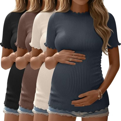 4 Pack Maternity T Shirts - color: Charcoal Gray, Apricot, Brown, Black, size: Small