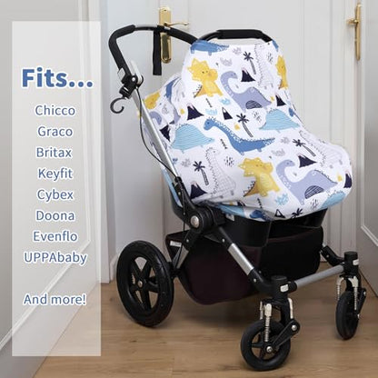 Rquite 4-in-1 Baby Car Seat Canopy, Stretchy Nursing Breastfeeding Cover - color: Blue Dinosaur