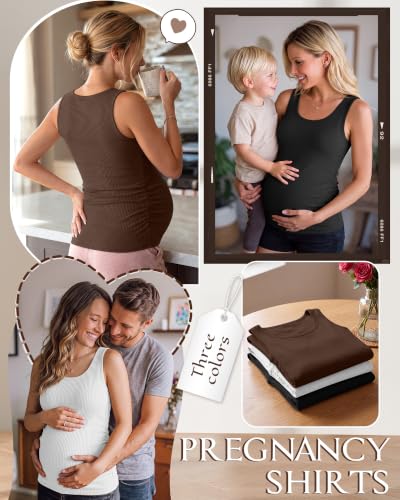 Riyiper 3 Pack Women's Maternity Tank Tops - color: Black, White, Coffee, size: Small