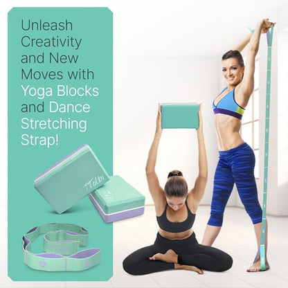 Yoga Blocks 2 Pack with Strap and Guide – Soft Non-Slip EVA Foam Blocks - color: Mint/Purple & Stretch Band Mint