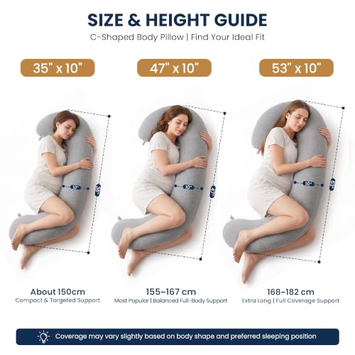 TranquilRelax C Shaped Body Pillow for Side Sleepers, Grey-47"*10" - color: Grey, size: 47*10 in