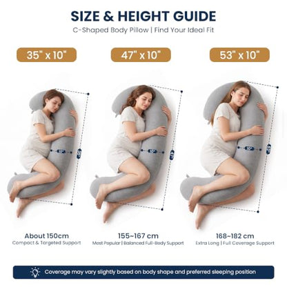 TranquilRelax C Shaped Body Pillow for Side Sleepers, Grey-35"*10" - color: Grey, size: 35*10 in