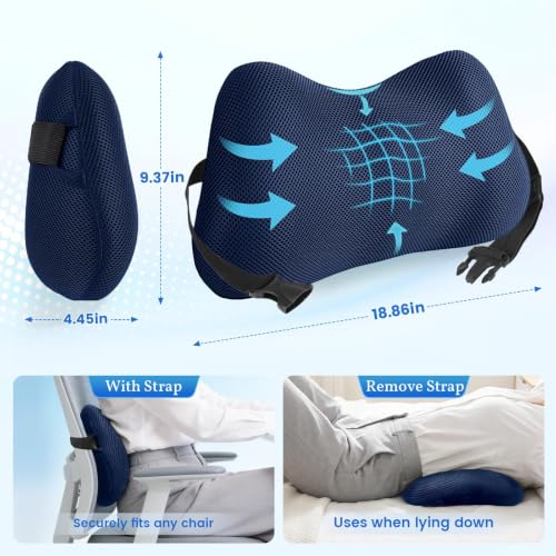 Lumbar Support Pillow, Memory Foam Back Cushion for Office Chair Car, Blue - color: Navy Blue