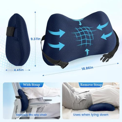Lumbar Support Pillow, Memory Foam Back Cushion for Office Chair Car, Blue - color: Navy Blue