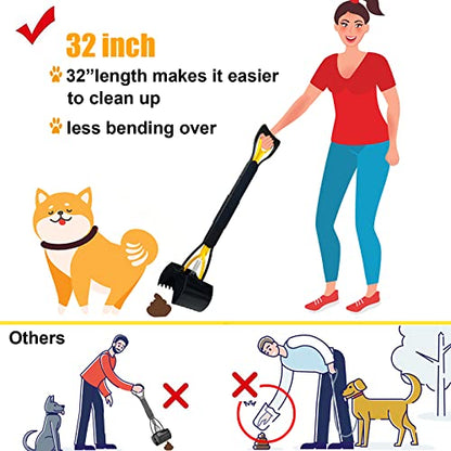 ienjoyed 32“ Tall Pooper Scooper, Large Pooper Scooper for Dogs Heavy Duty, Dog Pooper Scooper with Long Handle & High Strength Durable Spring, Foldable Dog Poop Pick Up - size: 32-inch(yellow1)