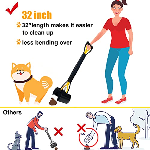ienjoyed 32“ Tall Pooper Scooper, Large Pooper Scooper for Dogs Heavy Duty, Dog Pooper Scooper with Long Handle & High Strength Durable Spring, Foldable Dog Poop Pick Up, Yellow - size: 32-inch(Yellow)