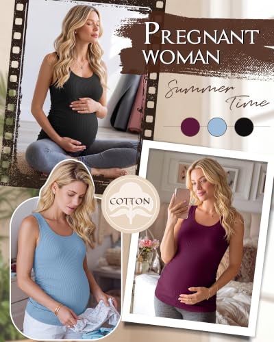 Riyiper 3 Pack Women's Maternity Tank Tops - color: Black, Light Blue, Fuchsia, size: Small