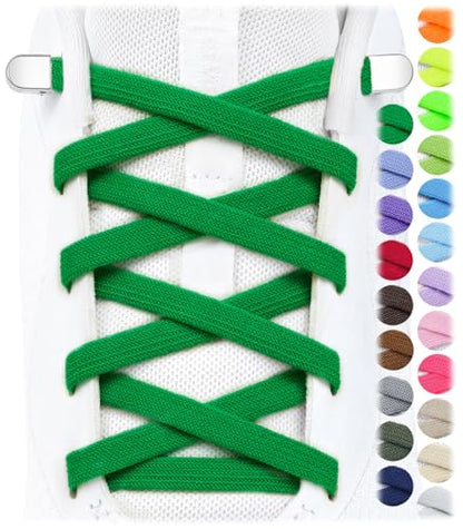 Stepace 2 Pairs Flat Elastic No Tie Shoe Laces for Kids and Adults Sneakers - color: Green