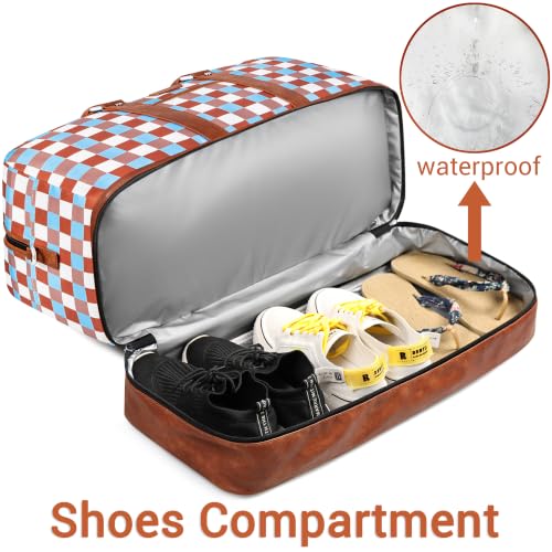 IBFUN Weekender Bags for Women, 3PCS Travel Set with Shoe Compartment 21.6 - color: A19-brown+checkered