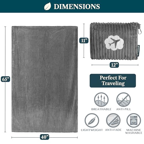 PAVILIA Travel Blanket Pillow, Soft Ribbed Fleece Airplane Blanket, Gray - color: Grey