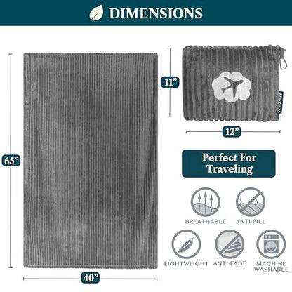 PAVILIA Travel Blanket Pillow, Soft Ribbed Fleece Airplane Blanket, Gray - color: Grey
