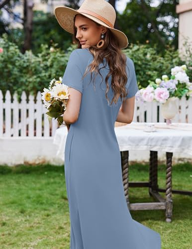 Ekouaer Womens Nursing Dress Breastfeeding Summer V Neck Maternity Dresses - color: Grey Blue, size: Small
