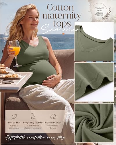 3 Pack Maternity Tank Tops - color: Gray Green, Coffee, Black, size: Medium