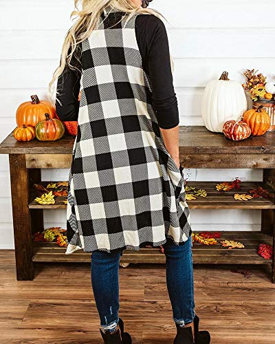 Ivay Womens Plaid Open Front Sweaters Sleeveless Duster Cardigans Drape Lightweight Vest Coat with Pockets - color: White, size: Small