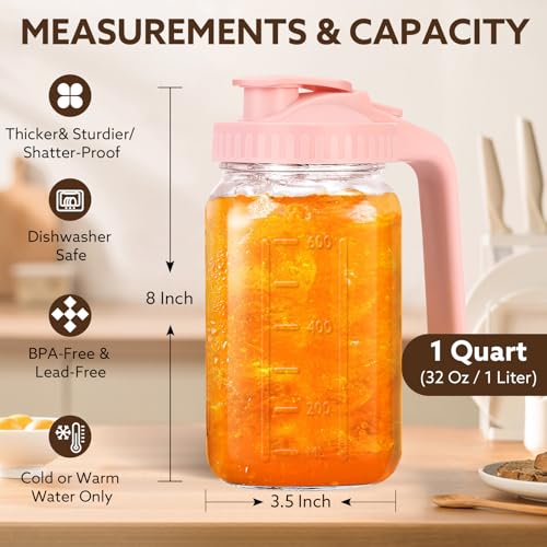 Mihlapi 32 oz Breast Milk Pitcher, 1 Quart Glass Mason Jar with Lid - color: Pink, size: 32 Ounces