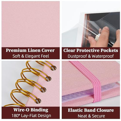 Linen Memory Book 8.5x11 in, Window Cover 30 Sleeves Pink - color: Pink, size: 8.5"X11" 30Sheets