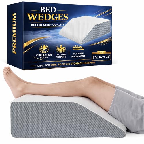 Greaton, Leg Wedge Elevation Pillow for Blood Circulation | Relieved & Recovers Foot and Ankle Injuries | Pillows for Swelling | Multi-Purpose | Chic Jacquard Cover, 8”x16”x23”, White - color: With Cover, size: 23"x16"x8"