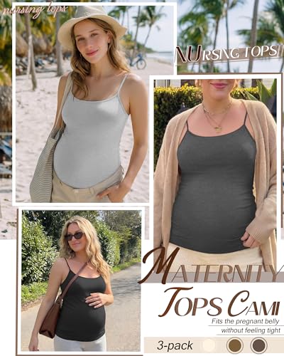 3 Pack Womens Maternity Nursing Camisoles - color: Light Gray, Dark Gray, Black, size: XX-Large