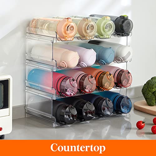 Lifewit Stackable Water Bottle Organizer for Cabinet, Clear Tumbler Holder - size: 4 Tier-16 Bottle