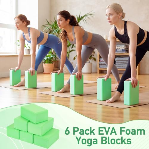 Wettarn 6 Pack EVA Yoga Blocks Bulk, Non Slip Pilates Brick - color: Green
