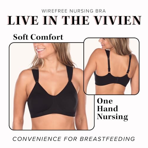 LEADING LADY, Vivien, Wireless Nursing Bra, Cushioned Straps, Unlined Fold-Down Cups, One Hand Nursing Clasps, 36B-42DD - color: Black 2pk, size: 42DD