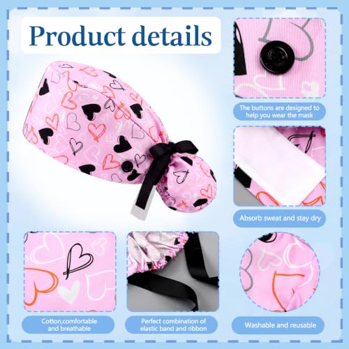 Honoson 6 Pcs Scrub Caps Women with Buttons - color: Soft Color, style: Classic