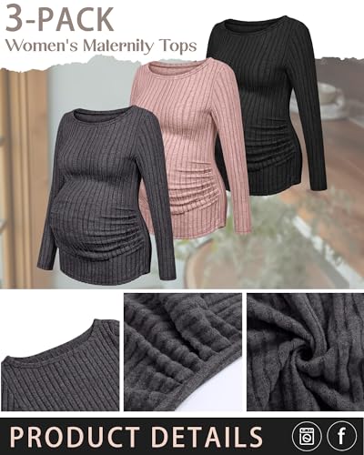 3 Pack Maternity Sweaters Long Sleeve Pregnancy Tops - color: Dark Gray, Pink, Black, size: X-Large